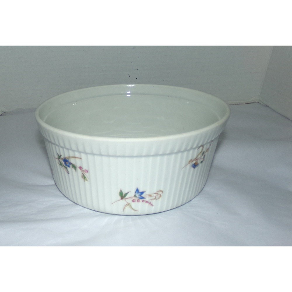 BIA Cordon Bleu France Porcelain Souffle Dish Floral Ribbed White Ceramic Baker